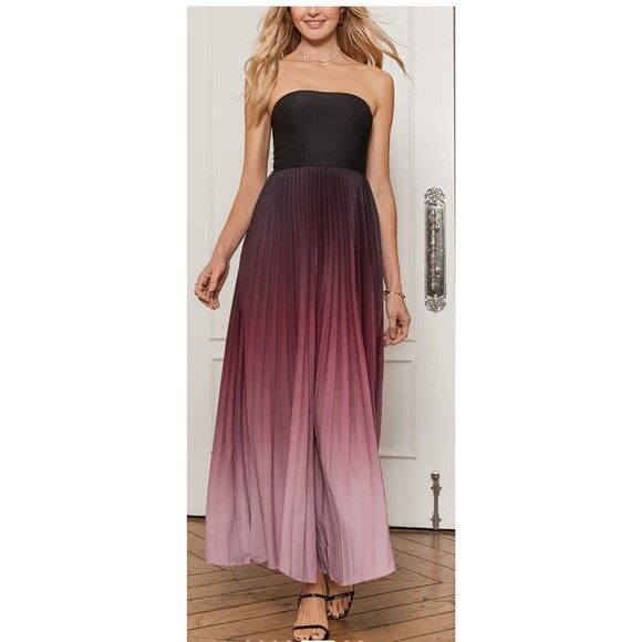 Cupshe Other - CUPSHE RED OMBRE Pleated Maxi Sz S Dress Black Strapless Top NWT